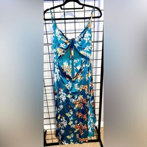 Teal and floral front cut out maxi dress with split hem NWOT